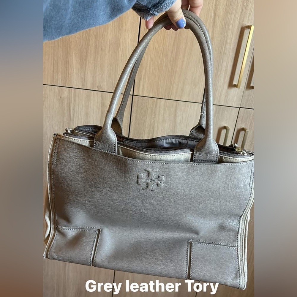Grey Leather Work Bag